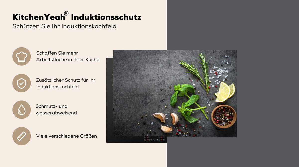 HERDABDECKPLATTE Limette - Kräuter - Gewürze - Grün - Grau - Beton 75x52 cm - Grün, Kunststoff (75/0.2/52cm) - MuchoWow