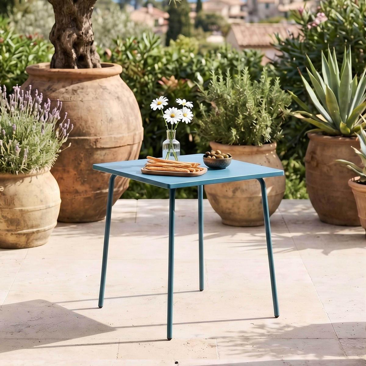 GARTENTISCH , Pazifikblau - Blau, Metall (70/70/72cm) - Oviala