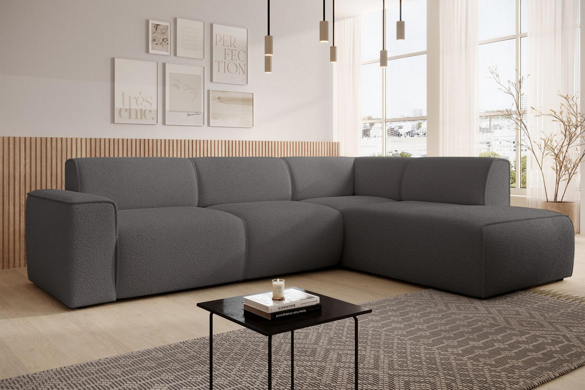 ECKSOFA Bouvi Dunkelgrau rechts - Dunkelgrau/Schwarz, Kunststoff/Textil (220/292cm) - Selsey