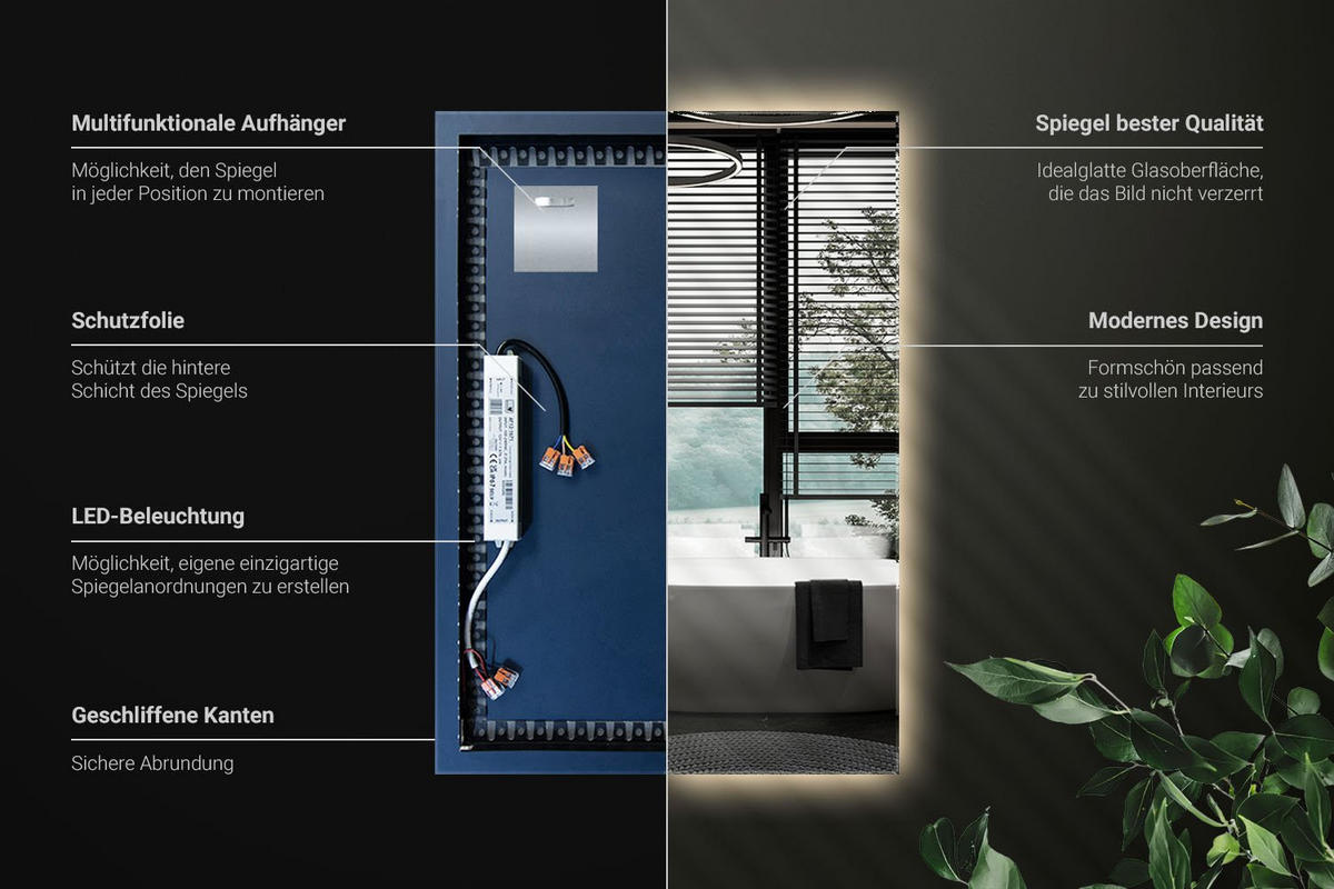 LED-SPIEGEL 100x70 cm Rechteckig Warmweiß 3000K - Transparent, Glas (70/100/0.4cm) - Wallfluent