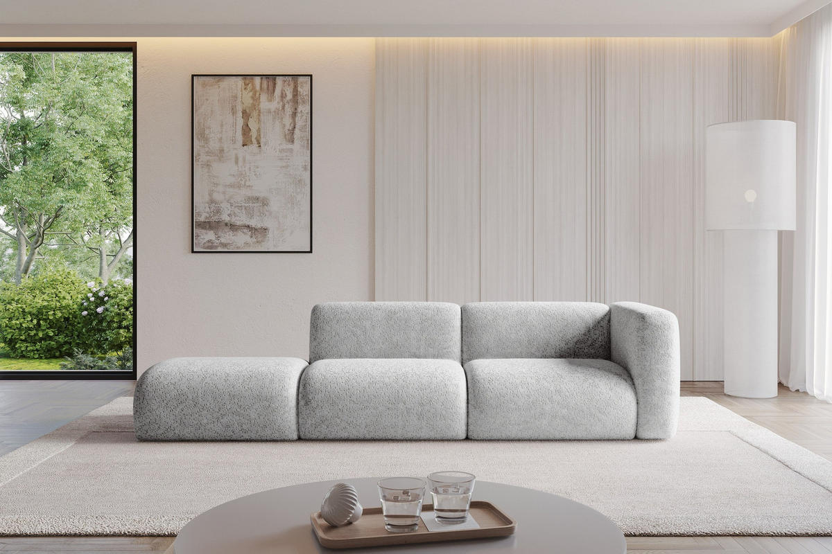 SOFA Ottomane Rechts MIRA-S3 296x89x70 Grau Velours - Schwarz/Grau, Holzwerkstoff/Kunststoff (296/70/89cm) - ALTDECOR