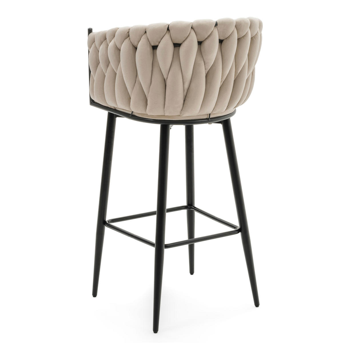 BARHOCKER LATINA gepolsterter mit Steppung - beige - Samt Velour - Ecru/Schwarz, Metall (54/95/55cm) - NEW HOME