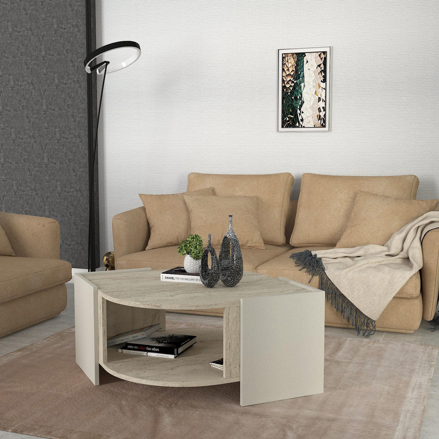 Thumbnail - moebel17 Couchtisch, Beige, Holzwerkstoff, Stein Optik, Beton Optik, Marmor Optik, 75x40x75 cm, Wohnzimmer, Wohnzimmerti...
