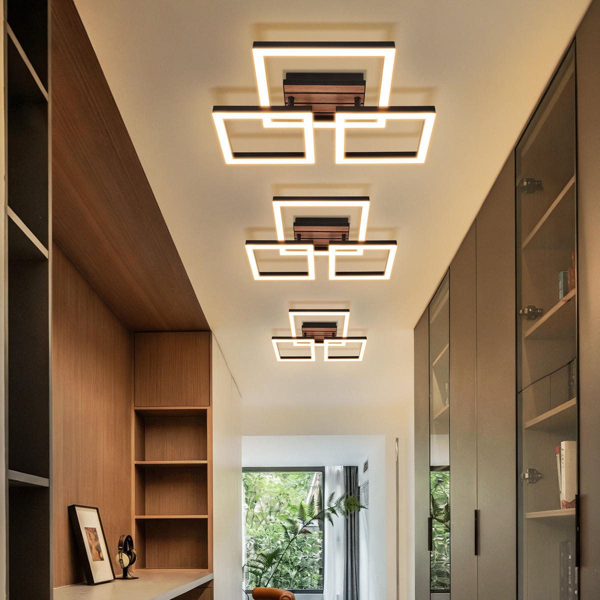 LED DECKENLEUCHTE Fixalin 31.5/38/8 cm - Schwarz, Kunststoff/Metall (31.5/38/8cm) - ZMH
