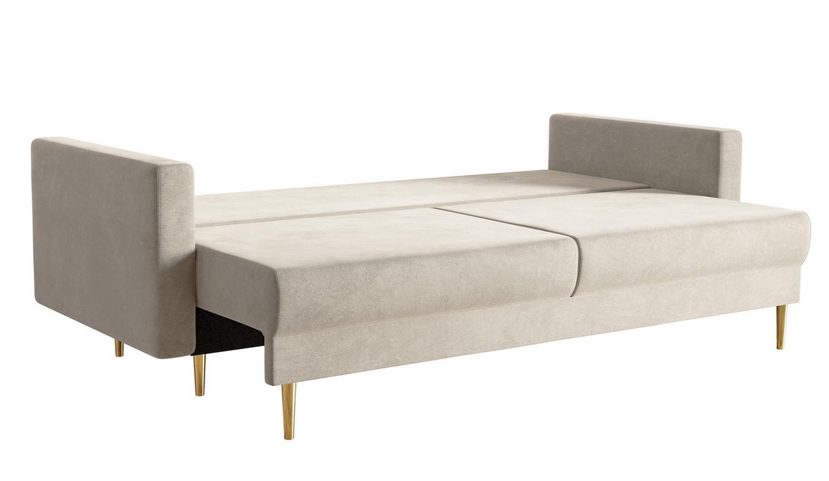 SCHLAFSOFA Valico Beige hydrophober Samt - Beige/Goldfarben, Textil/Metall (230/90/97cm) - Selsey