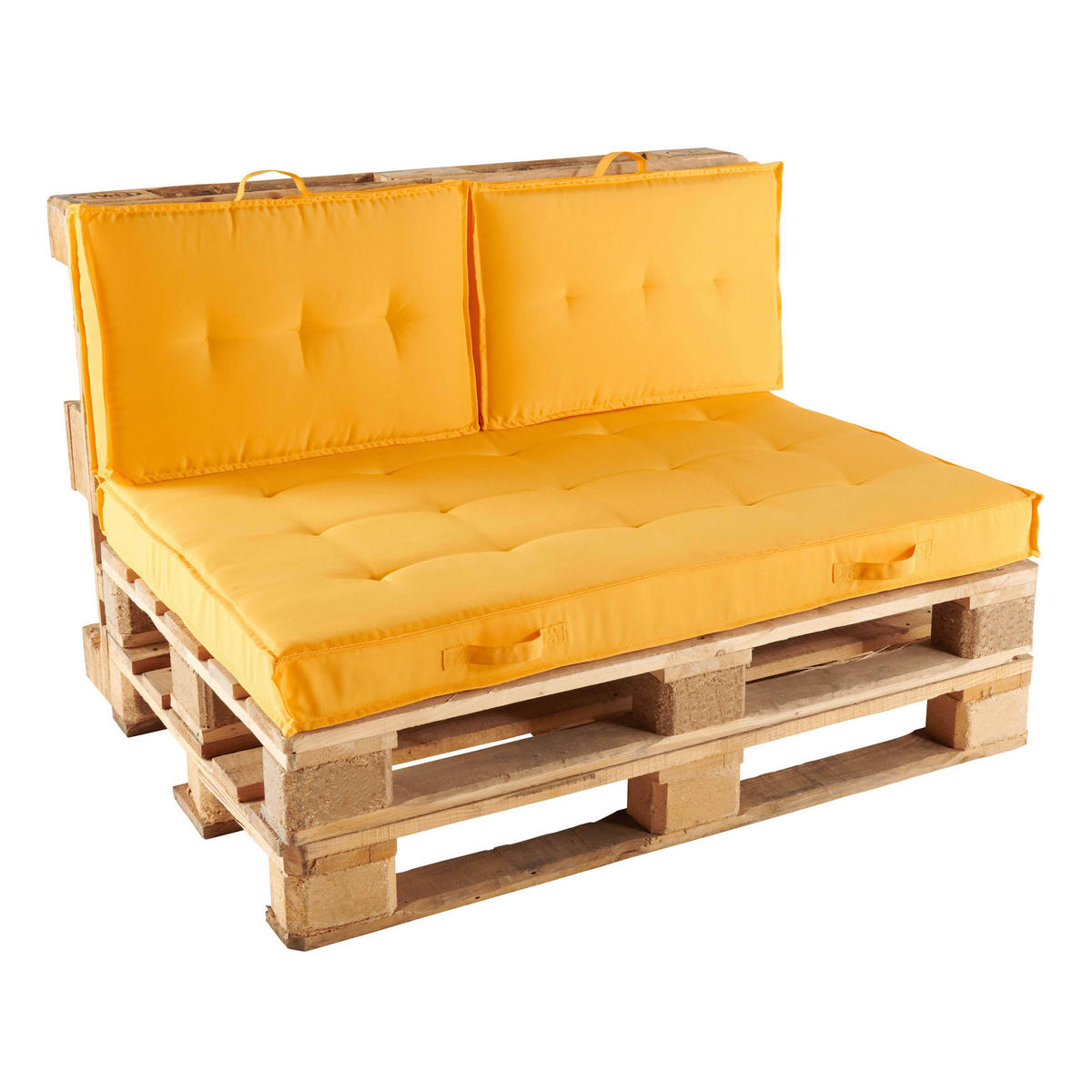 GARTEN-LOUNGESOFA aus Paletten, inkl. Sitzkissen, Gelb - Gelb, Holz (60/80/60cm) - Oviala