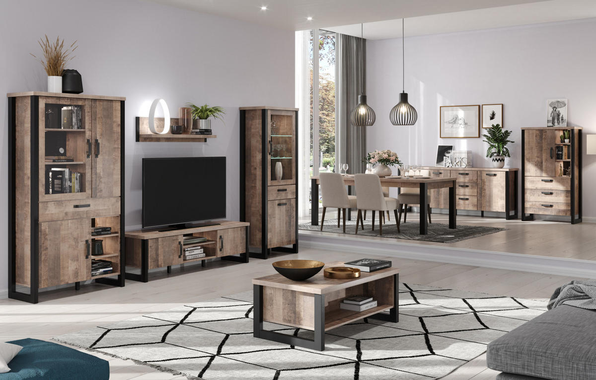 SIDEBOARD Eiche Tabak, schwarz 214 x 86 cm, Kommode mit viel Stauraum - Eichefarben/Schwarz, Holzwerkstoff/Kunststoff (214/86/45cm) - Top.Furn