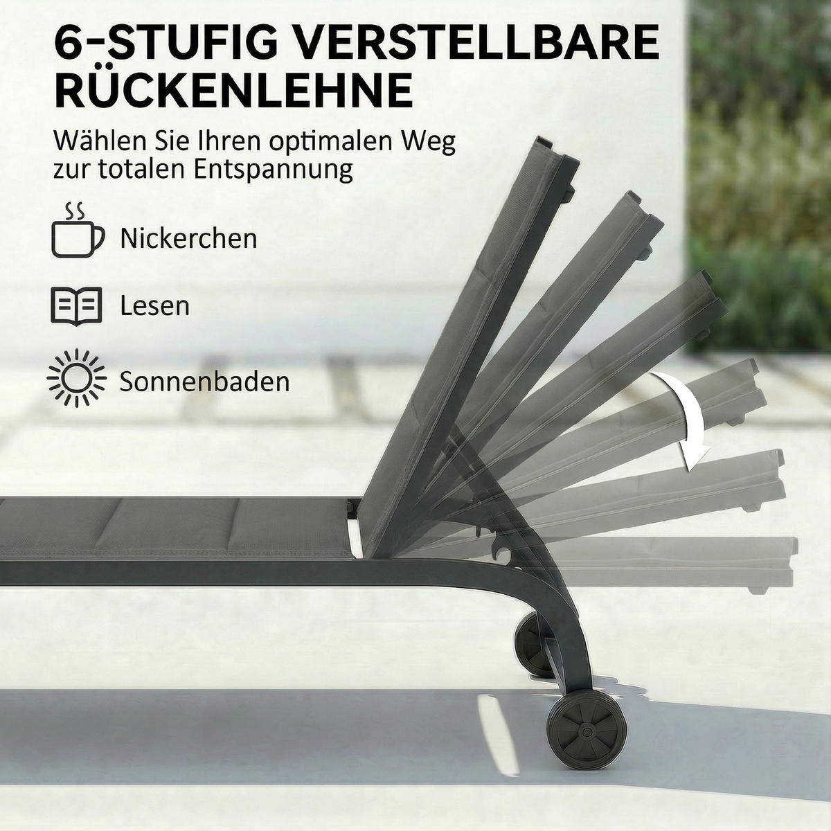 SONNENLIEGE Aluminium Dunkelgrau - Dunkelgrau, Textil/Metall (62/94/165cm) - Outsunny