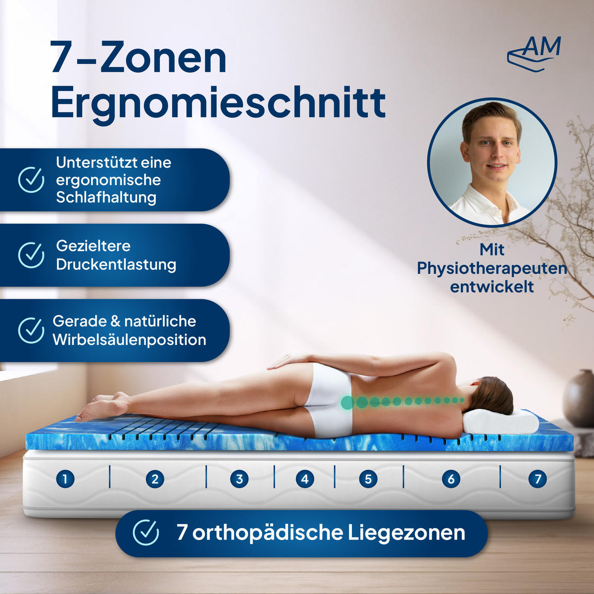 GELSCHAUM TOPPER 7-Zonen 135/180 cm - 8cm Höhe & Tencel Bezug - Weiß, Textil (135/180cm) - AM Qualitätsmatratzen