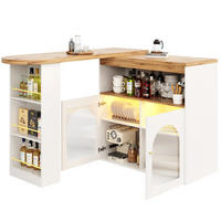 BARTISCH aus MDF 138-193x39x105 cm Weiß drehbar mit LED-Lichtleiste und Stauraum - Weiß, Holzwerkstoff (39/193/105cm) - Modfu