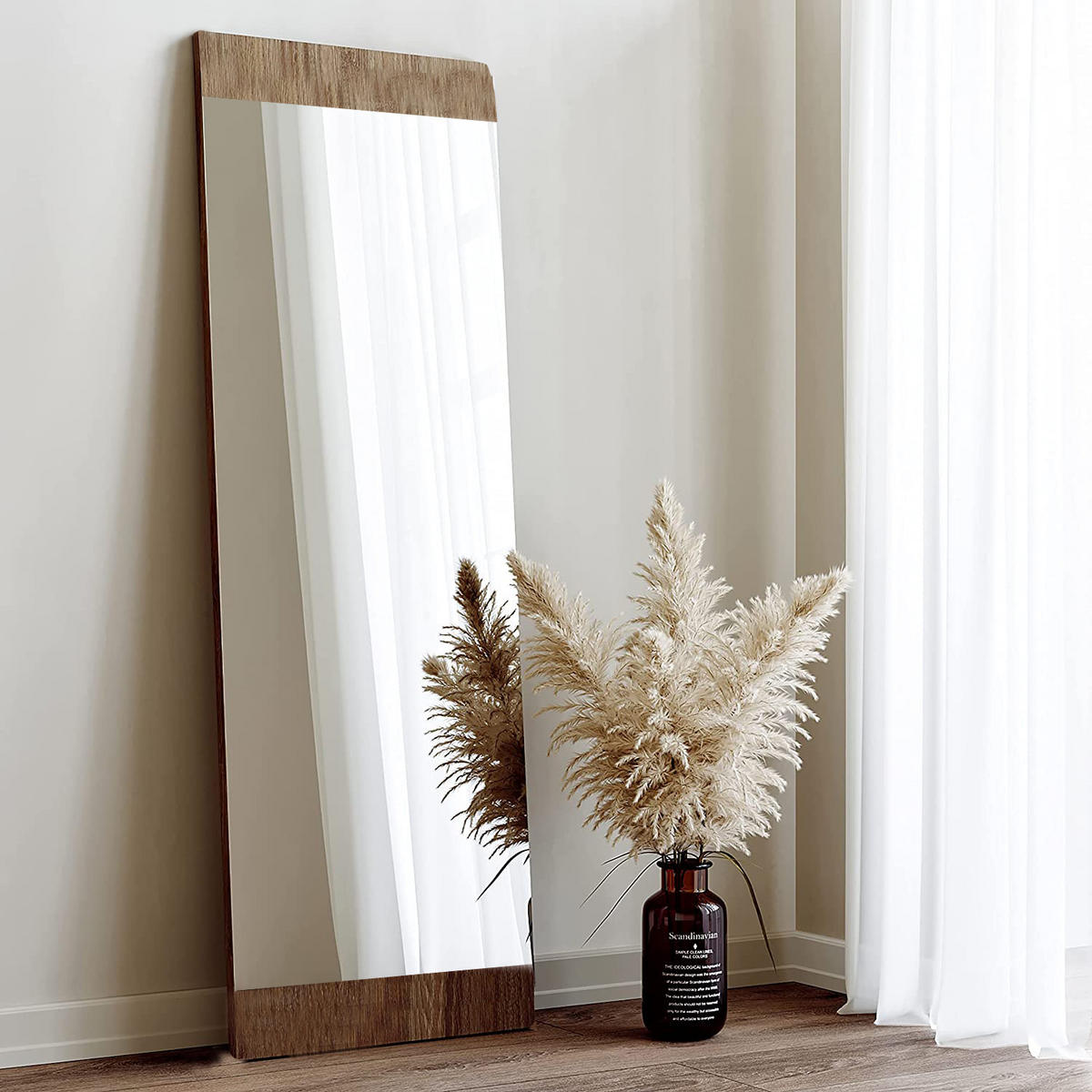 WANDSPIEGEL mit Holzsockel, 40x115cm - Braun, Holz (120/40cm) - Gozos