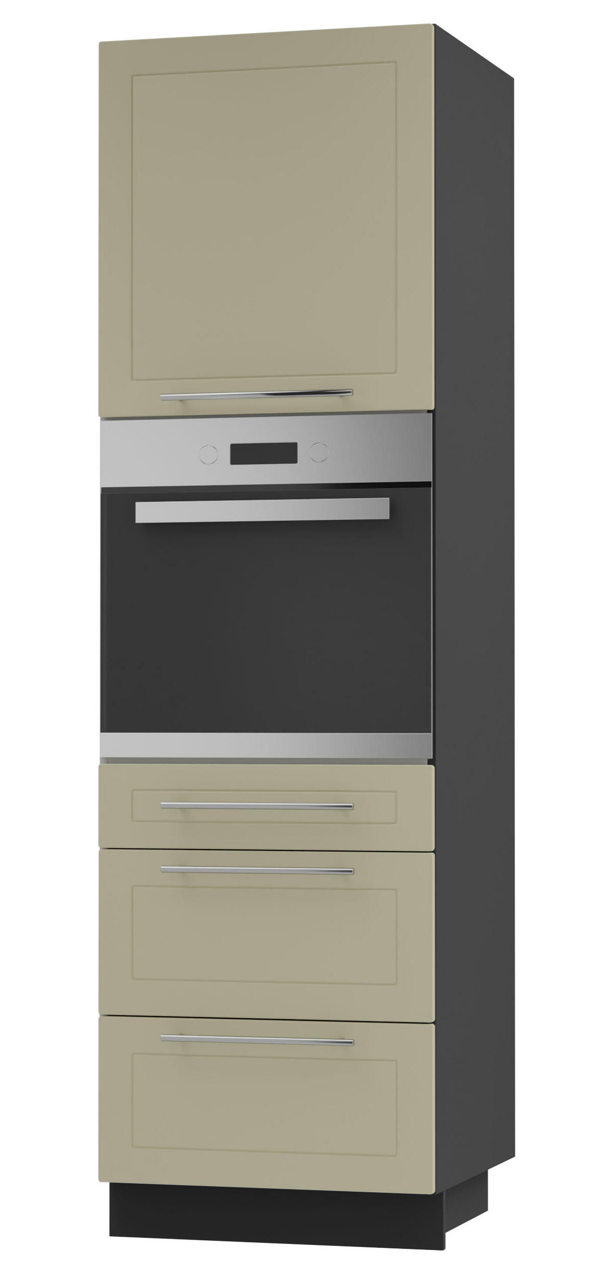 BACKOFEN-HOCHSCHRANK Kvantum D14/RU/3M Vanille Matt / Schwarz Matt 60 / 59 / 207cm - Creme/Schwarz, Holz/Holzwerkstoff (60/207/59cm) - Feldmann-Wohnen