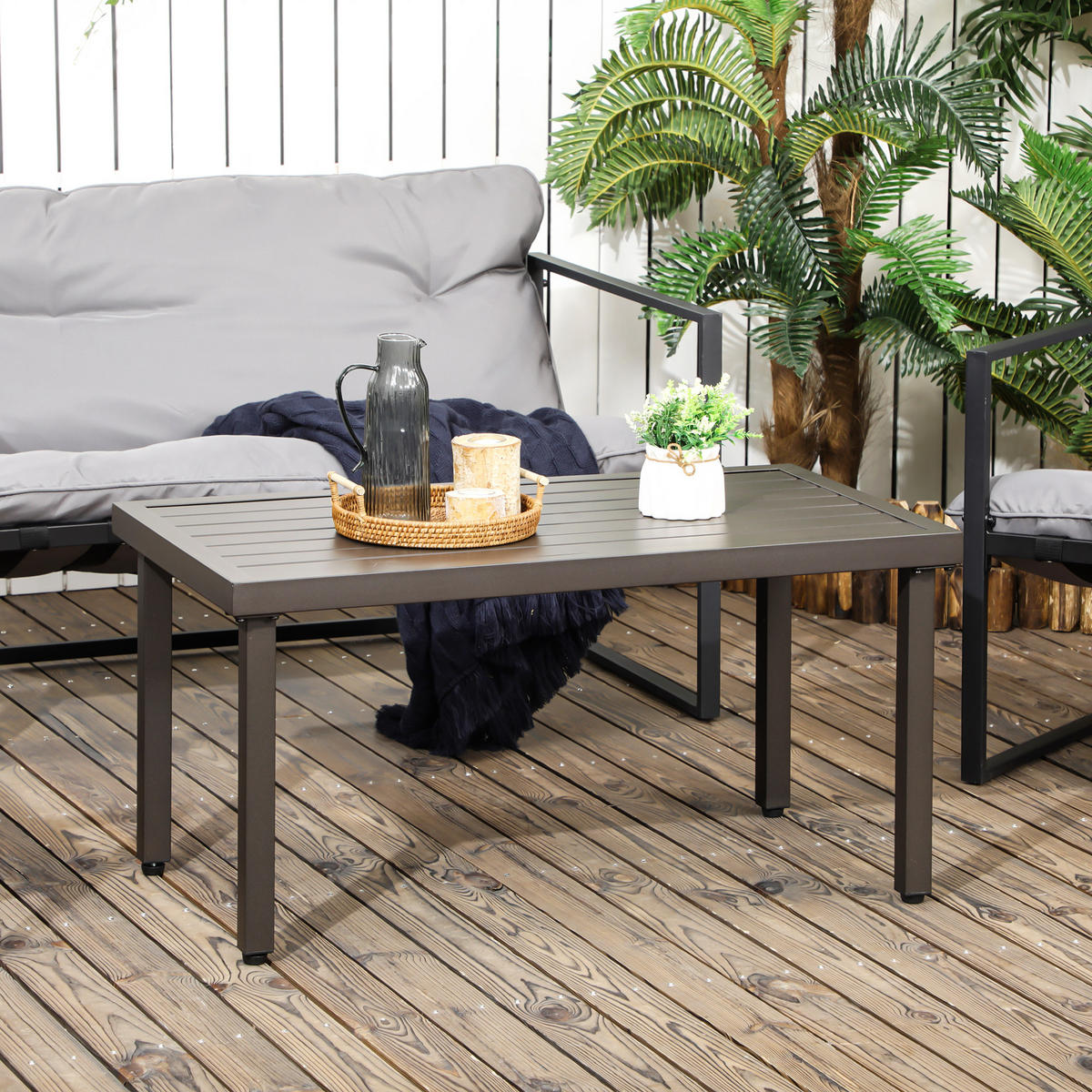 KAFFEETISCH, für Balkon, Braun,Stahl - Braun, Metall (91/51/46cm) - Outsunny