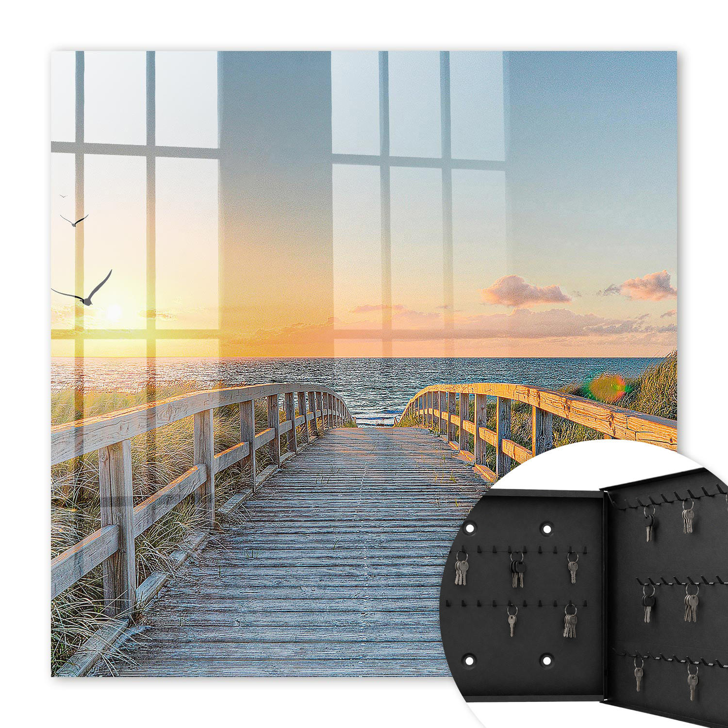 SCHLÜSSELBOX Schwarz 30x30 cm- Türöffnung nach rechts - Ozeanpfad - Blau, Metall (30/30/5cm) - TULUP