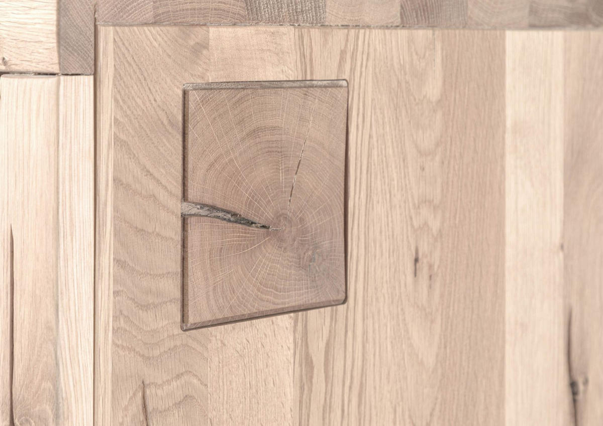 TV-BOARD Wildeiche 120x40x56 bianco geölt VILLANDERS #212 - Beige, Holz (120/56/40cm) - Massivmoebel24