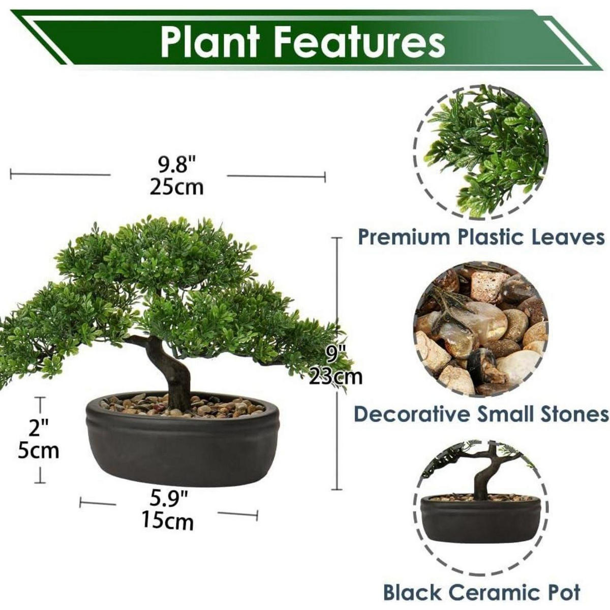 KUNSTBONSAI Podocarpus mit Keramik-Übertopf Schwarz 23 cm - Grün, Kunststoff (30cm)