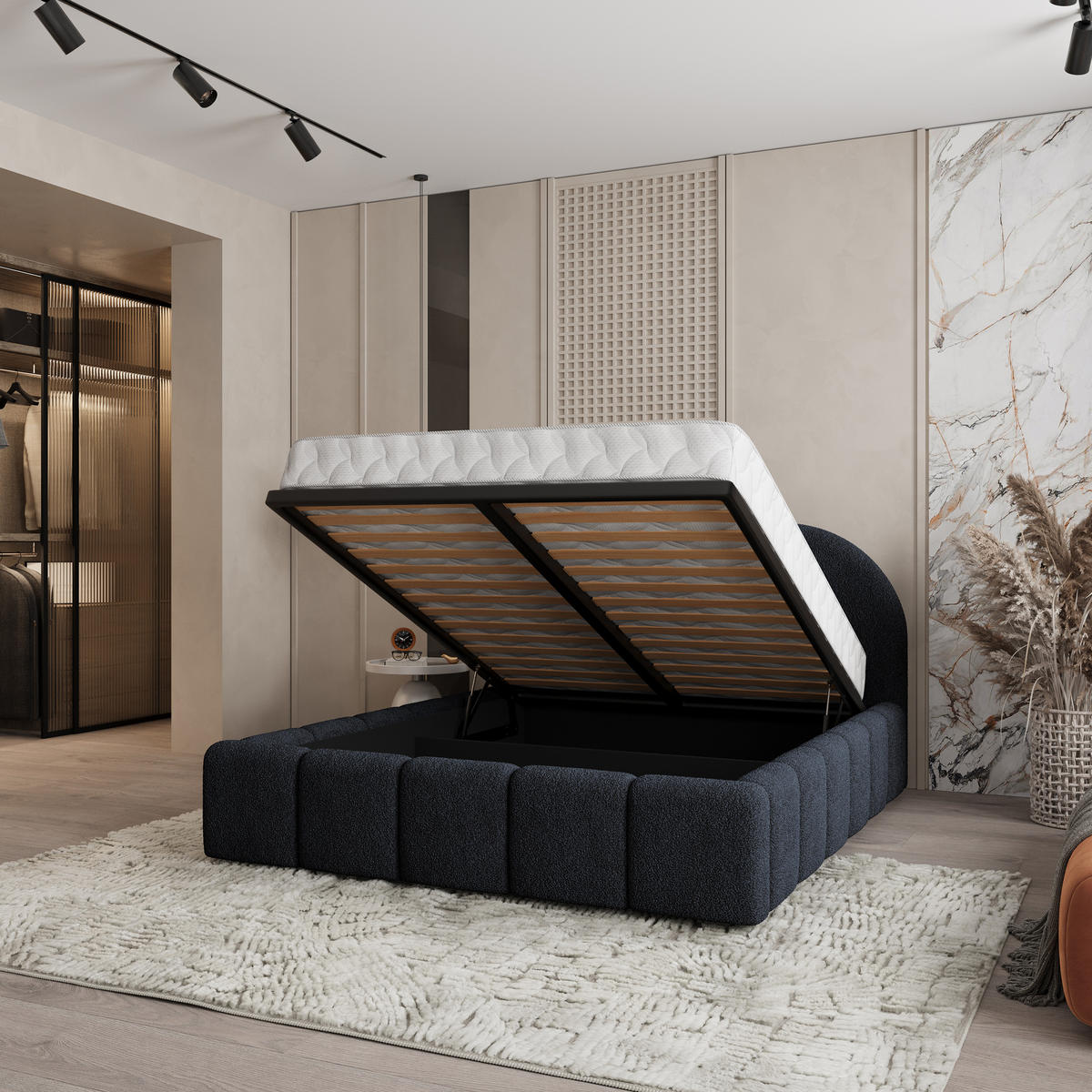 POLSTERBETT FLUSSO 160x200 cm mit Bettkästen - Schwarz - Schwarz, Holz (160/200cm) - MASSENO