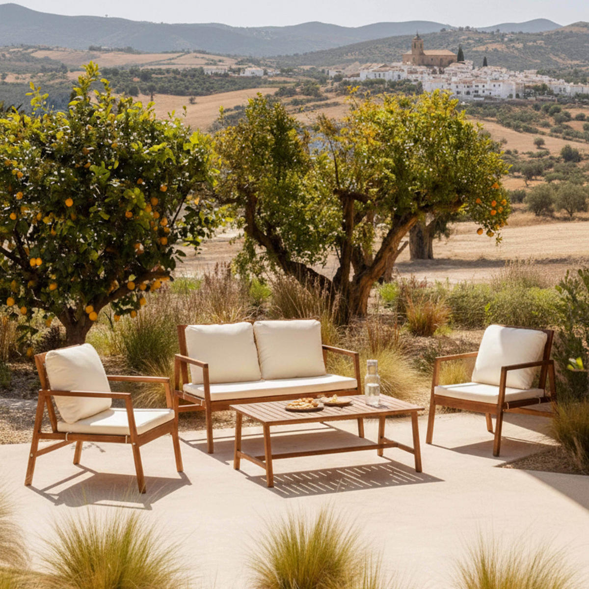 GARTENSET 4-tlg., Weiß - Weiß, Holz - Oviala