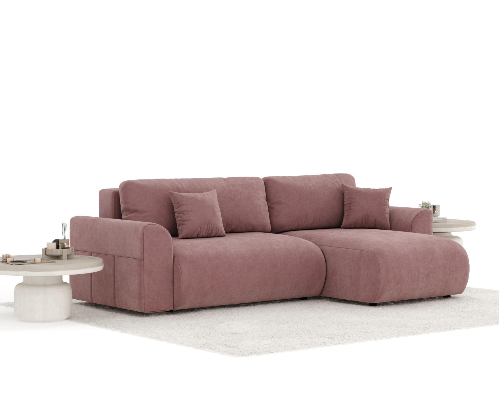ECKSOFA MIT SCHLAFFUNKTION Bodega Rose Samtstoff - Schwarz/Rosa, Holz/Holzwerkstoff (235/138cm) - Maison de Reve