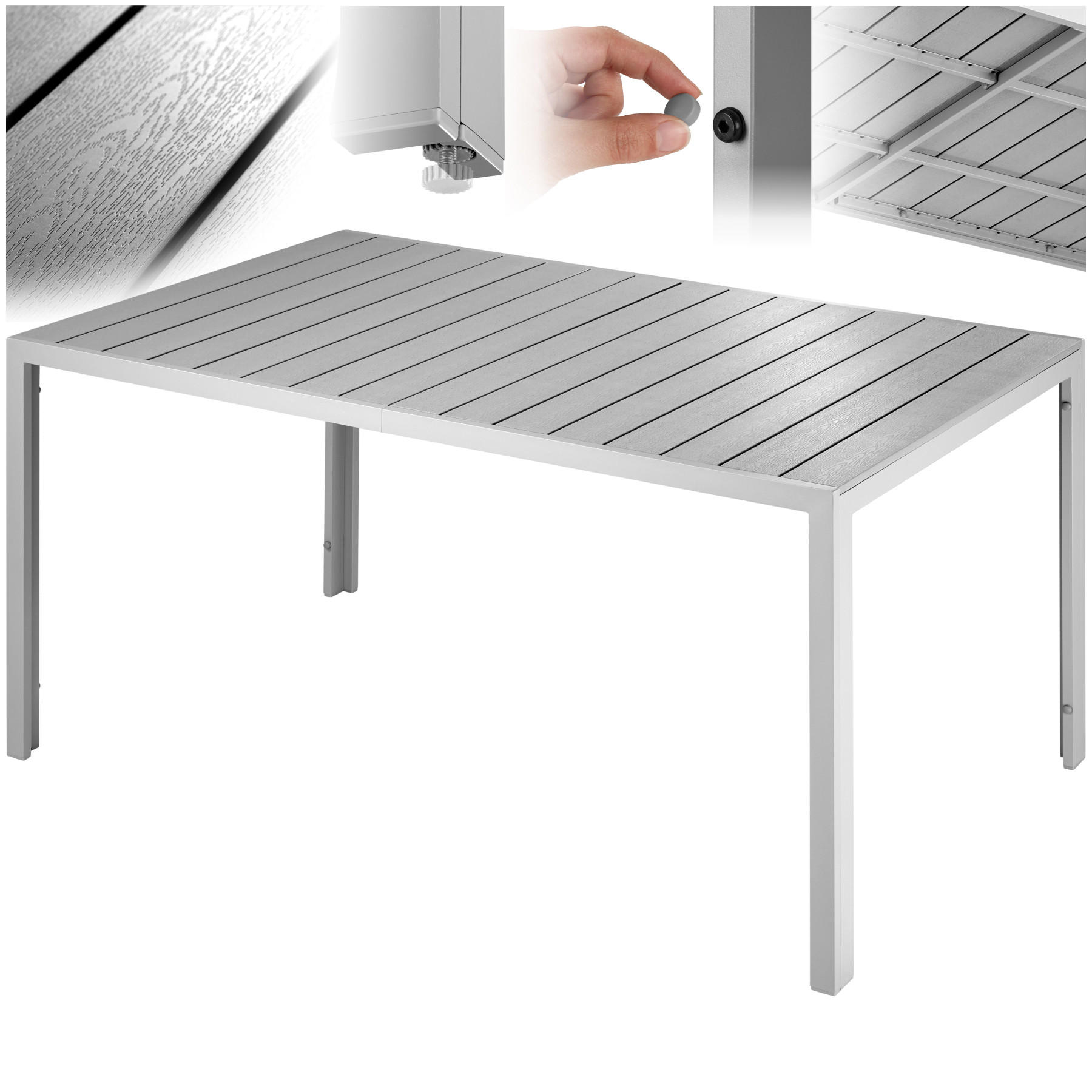 GARTENTISCH Bianca,150 x 90 x 74,5 cm,silber/grau - Silberfarben/Grau, Metall (150/90/74.5cm) - tectake