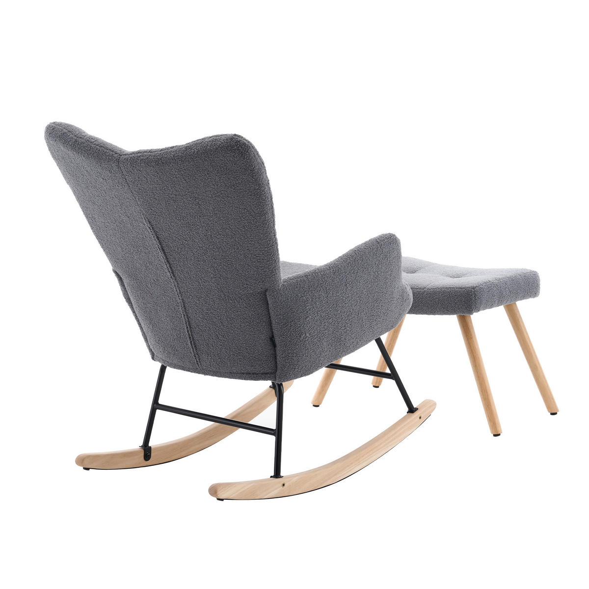 SCHAUKELSTUHL wohnzimmer mit hocker und verdicktem Sitzkissen ,Bodenschutzleiste, grau - Grau, Holzwerkstoff/Textil (68/91/88cm) - STILVORA