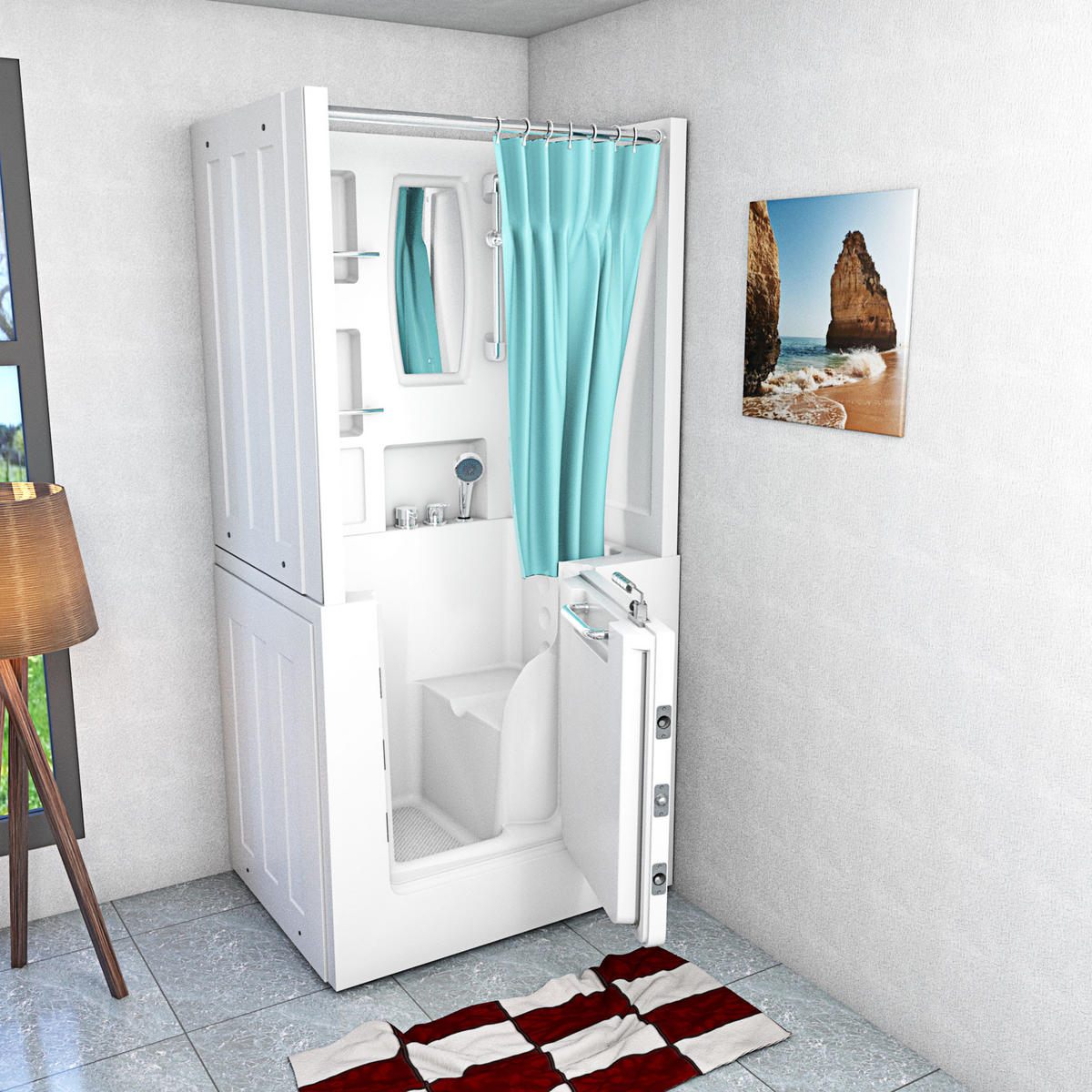 SENIORENDUSCHE S02D-C-R Weiß - Weiß, Glas/Kunststoff (100/78/205cm) - AcquaVapore by Sandra Jentho