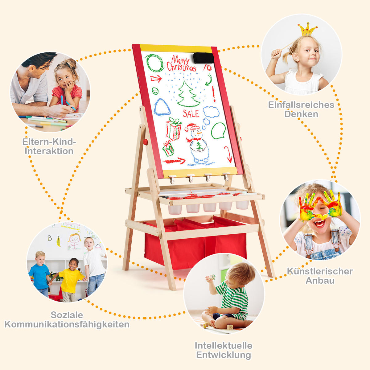 KINDERSTAFFELEI Rot - Rot, Holz (51.5/106.5/52.5cm) - COSTWAY
