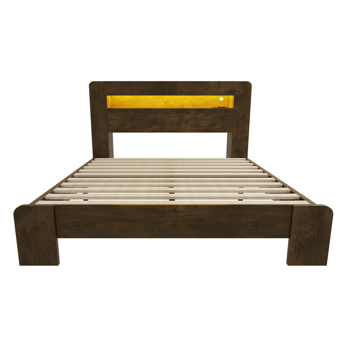 HOLZBETT 140x200cm Kopfteil Stauraum LED Steckdose Holz - Naturfarben, Holz (140/200cm) - FLIEKS