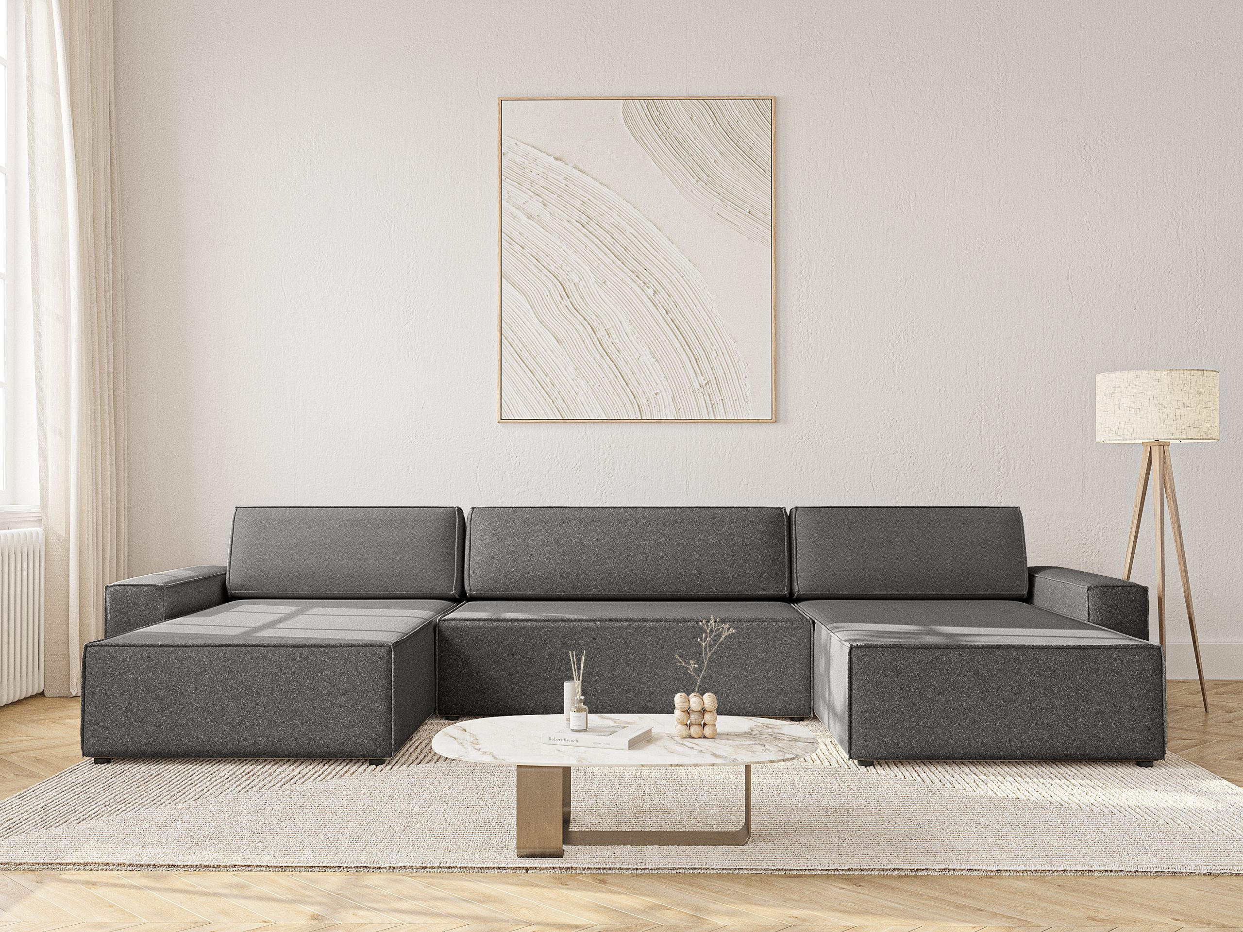 WOHNLANDSCHAFT Lummo U mit Schlaffunktion, Graphit - Graphitfarben, Textil (386/70/185cm) - Fedve