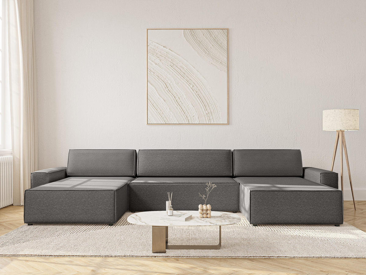 WOHNLANDSCHAFT Lummo U mit Schlaffunktion, Graphit - Graphitfarben, Textil (386/70/185cm) - Fedve
