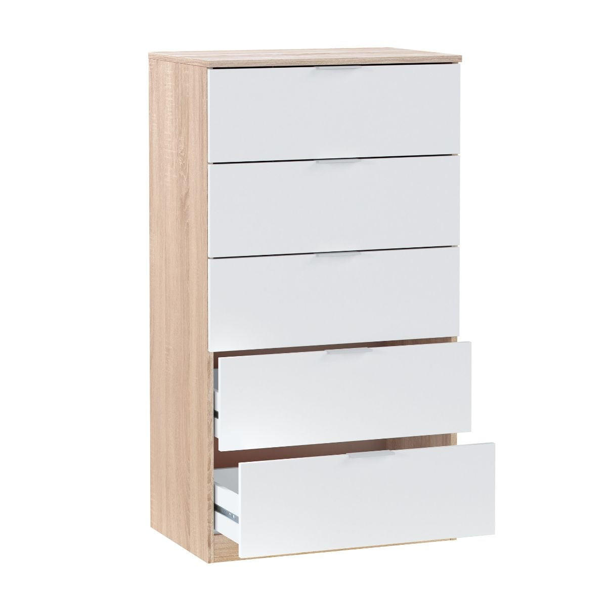 KOMMODE 5 Schubladen Kommoden - L60 cm - Eichefarben/Weiß, Holzwerkstoff (40/110/60cm) - Calicosy