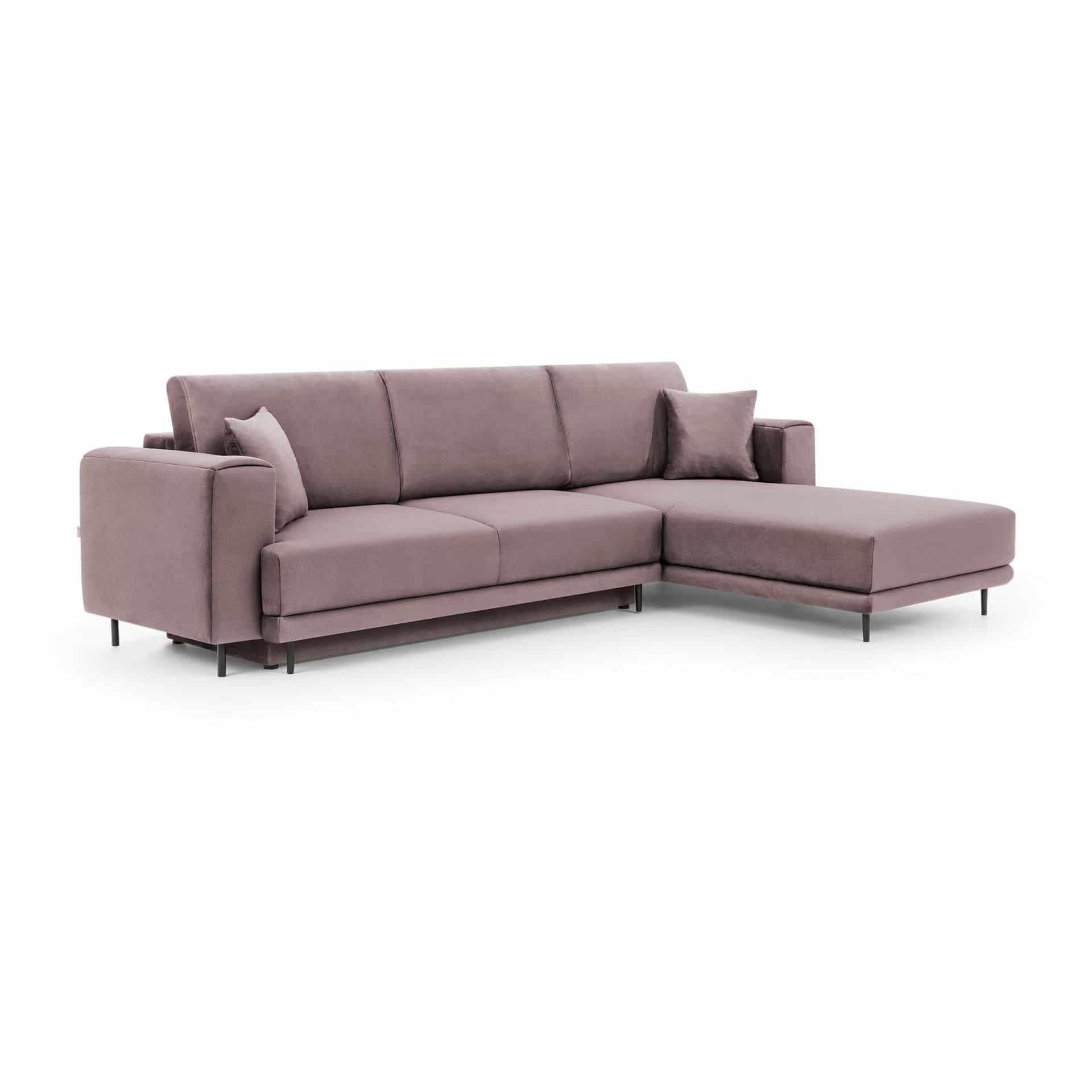 ECKSOFA mit Schlaffunktion und Bettkasten, Loco-Stoff - Flieder/Schwarz, Textil/Metall (190/289cm) - Eltap