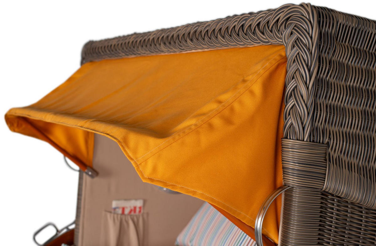 STRANDKORB Komplettset: Ammersee Mahagoni Bullauge - PE grau - Modell 586 - Beige/Rot, Holz/Kunststoff (125/165/80cm) - bene living