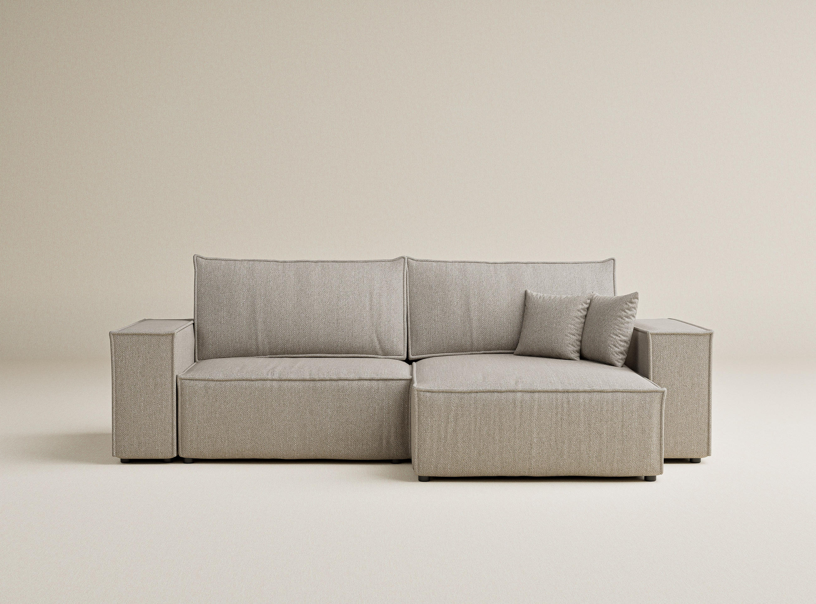 ECKSOFA MIT SCHLAFFUNKTION Zaya Beige Webstoff - Beige/Schwarz, Holz/Holzwerkstoff (255/148cm) - Maison de Reve