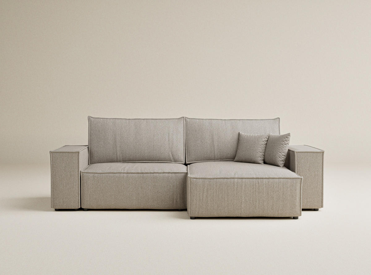 ECKSOFA MIT SCHLAFFUNKTION Zaya Beige Webstoff - Beige/Schwarz, Holz/Holzwerkstoff (255/148cm) - Maison de Reve