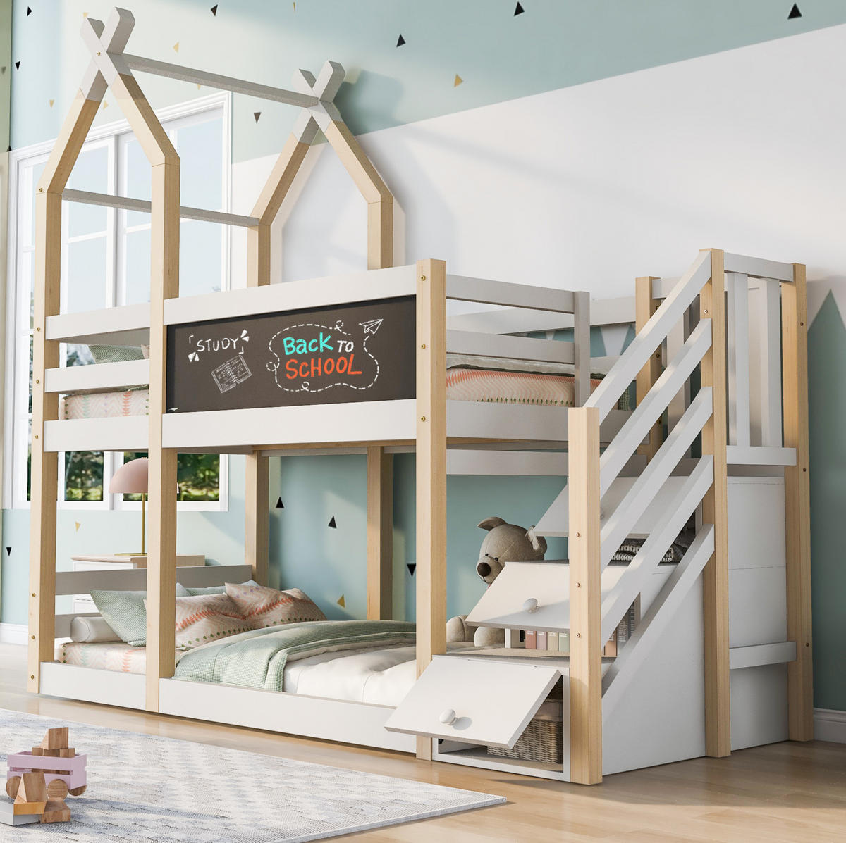 ETAGENBETT mit Stauraum 90x200 cm Kiefer-Massivholz Weiß - Weiß, Holzwerkstoff (90/200cm) - Beauniv