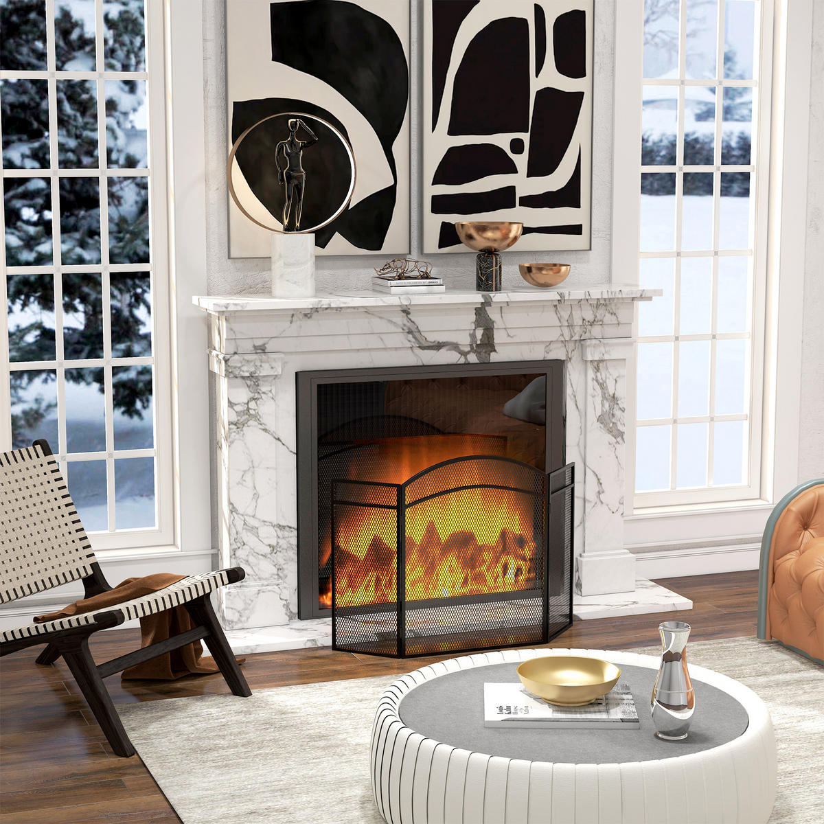 KAMINSCHUTZGITTER, Klappbares Kamingitter mit 3 Paneelen, 96 x 60 cm, Schwarz - Schwarz, Metall (1/60/96cm) - HOMCOM