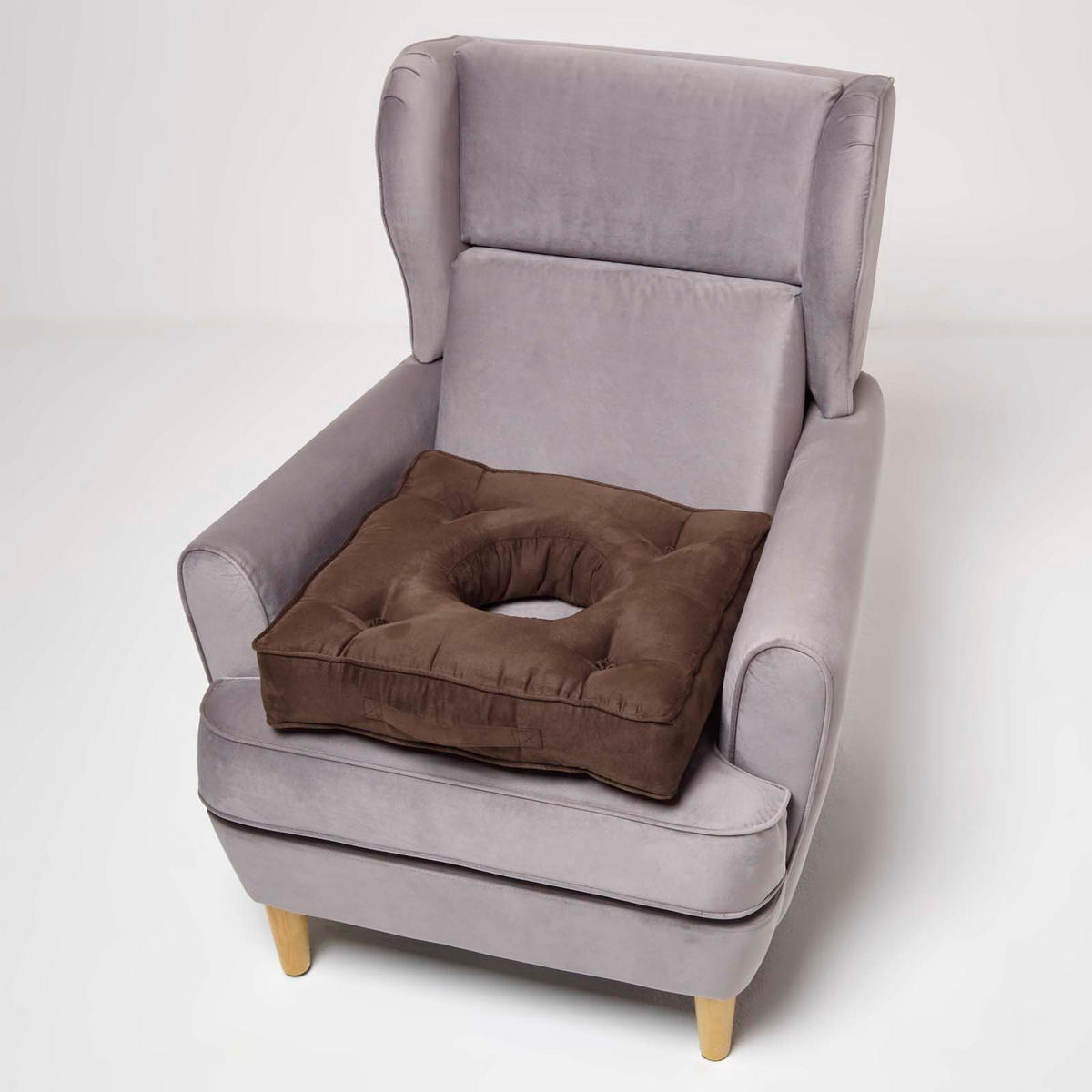 SITZKISSEN mit Aussparung braun 50/50/10 cm – Entlastungskissen, Velours - Braun, Textil (50/50/10cm) - Homescapes