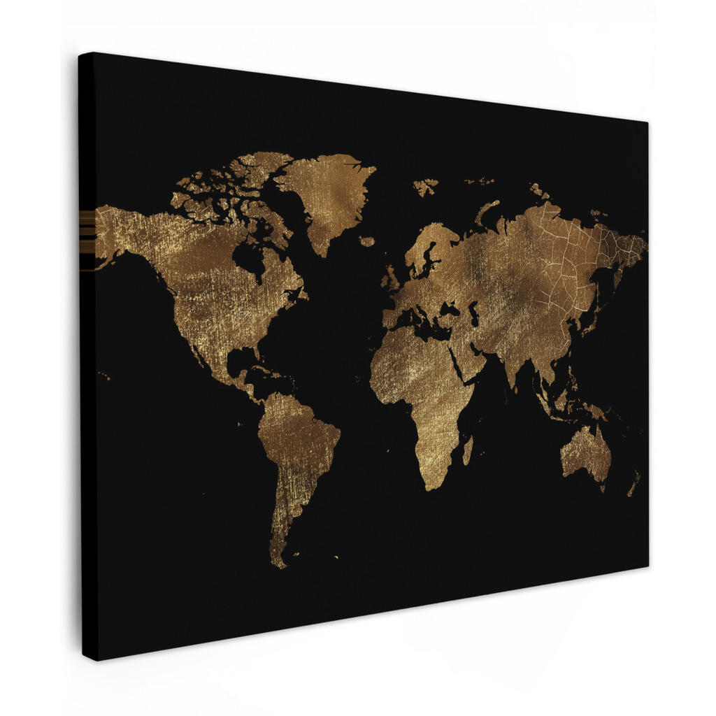 MuchoWow OBRAZ NA PLÁTNĚ Mapa světa - Zlatá - Luxusní - Země - Černá 40x30 cm