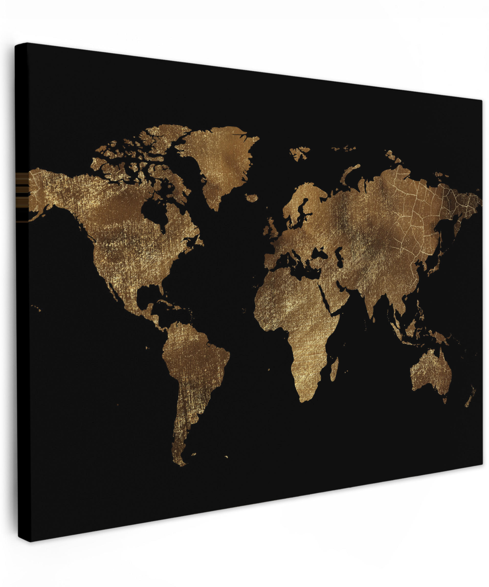 LEINWANDBILD Weltkarte - Gold - Luxus - Erde - Schwarz 40x30 cm - Goldfarben, Textil (40/30cm) - MuchoWow