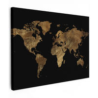 LEINWANDBILD Weltkarte - Gold - Luxus - Erde - Schwarz Wandbilder 80x60 cm - Goldfarben, Textil (80/60cm) - MuchoWow