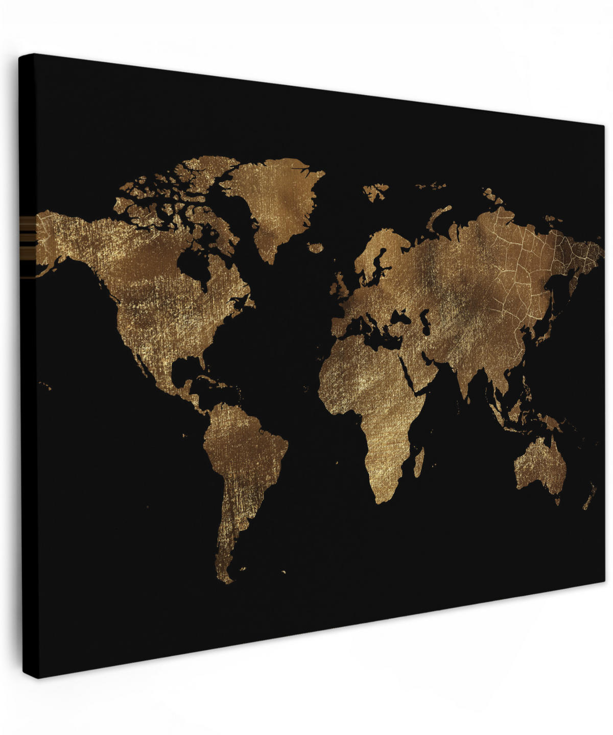 LEINWANDBILD Weltkarte - Gold - Luxus - Erde - Schwarz Wandbilder 80x60 cm - Goldfarben, Textil (80/60cm) - MuchoWow