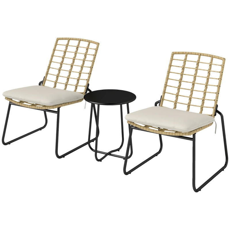RATTAN GARTENMÖBEL SET 3-tlg. Beige & Braun für 2 Personen mit Stapelbaren Stühlen - Beige, Metall - ComfortXL