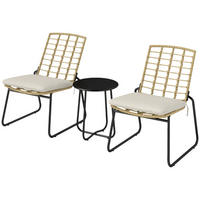 RATTAN GARTENMÖBEL SET 3-tlg. Beige & Braun für 2 Personen mit Stapelbaren Stühlen - Beige, Metall - ComfortXL