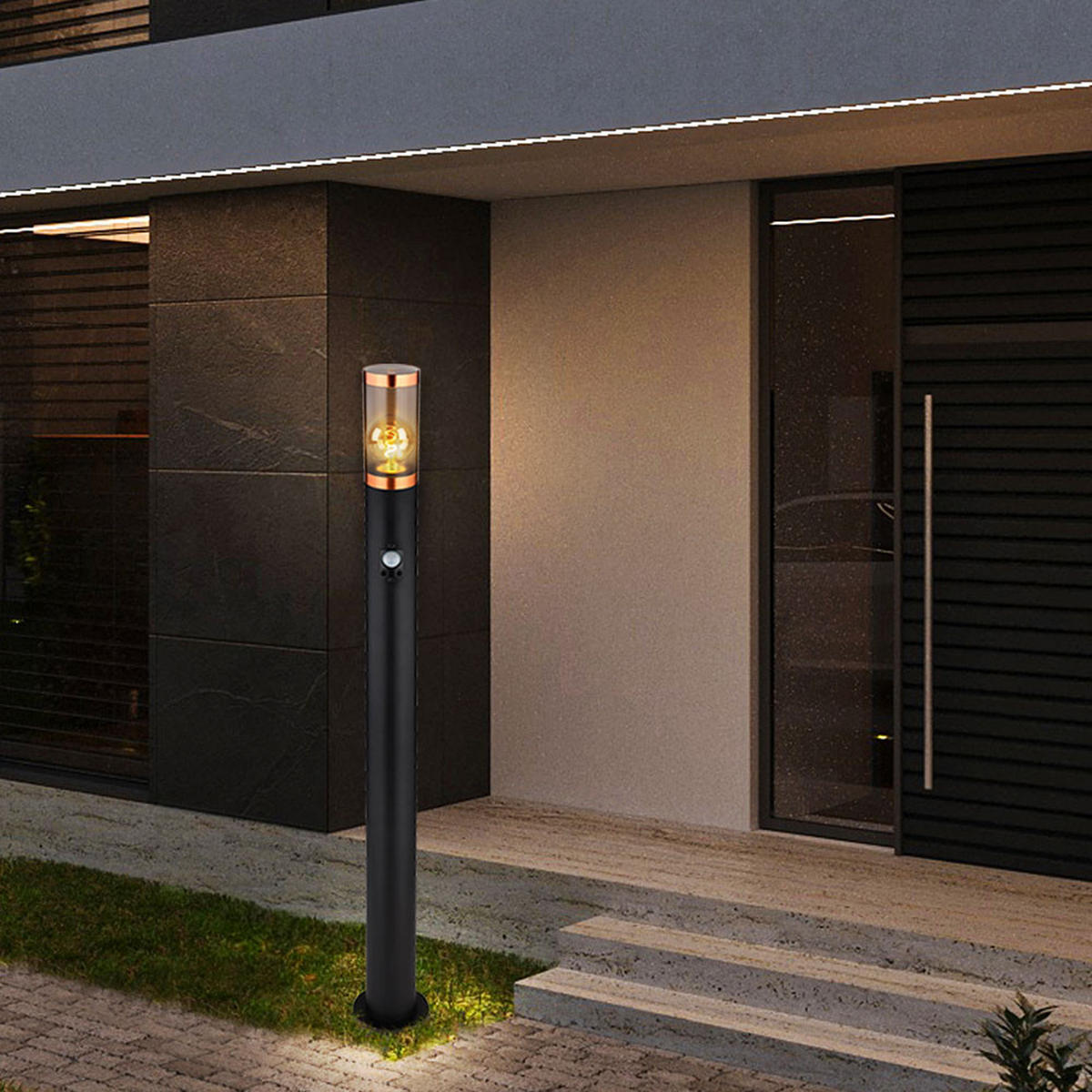 LED STEHLEUCHTE BOSTON Schwarz Edelstahl - Schwarz, Metall (7.6/7.6/110cm) - Globo Lighting