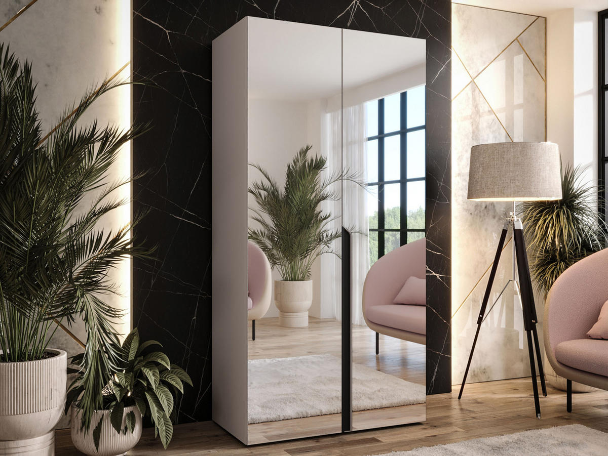 DREHTÜRENSCHRANK Mila III 100 - Kaschmir/Schwarz, Holzwerkstoff/Kunststoff (100/202/52cm) - MIRJAN24