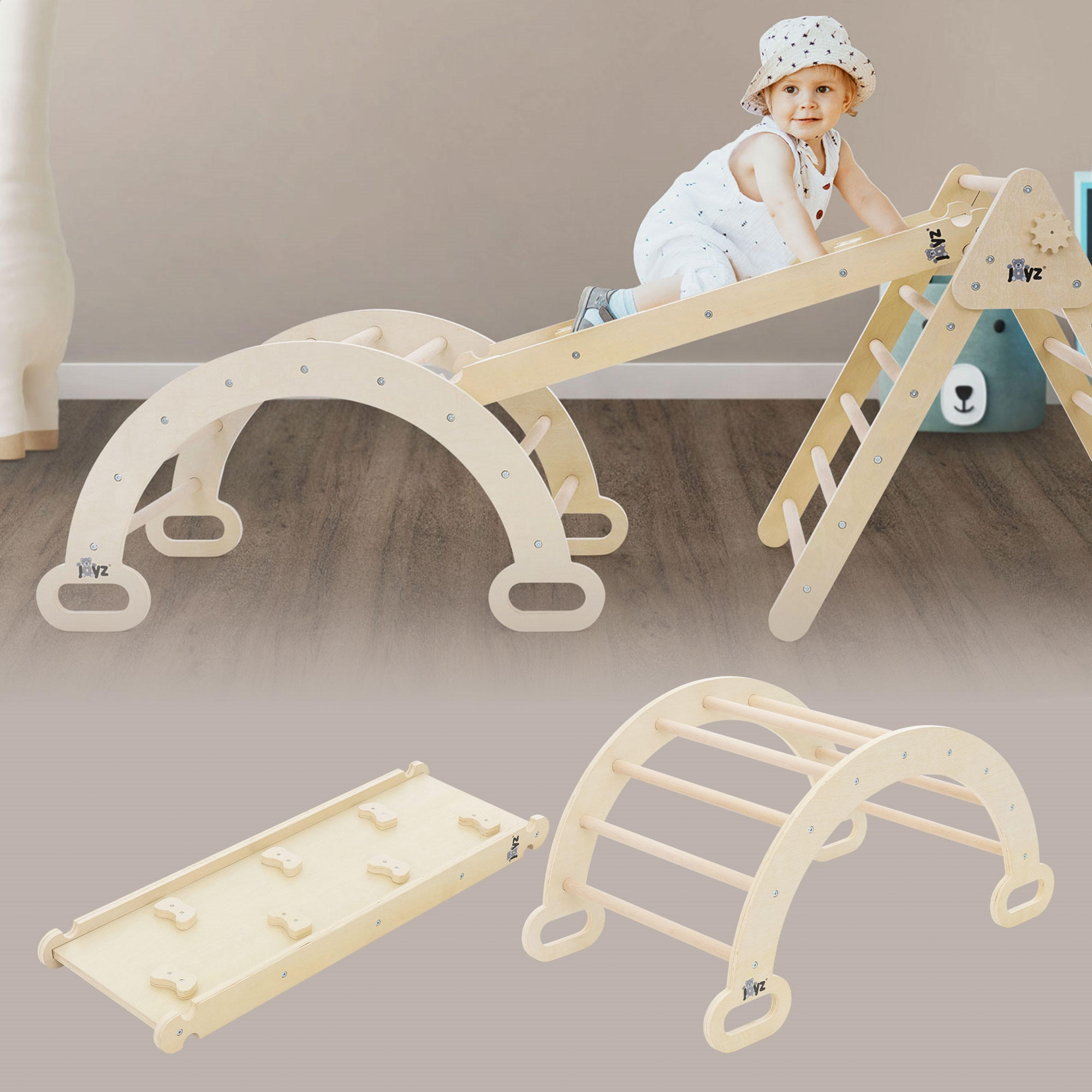 KLETTERBOGEN mit RUTSCHBRETT - Naturfarben, Holz (52/45.5/94cm) - Joyz