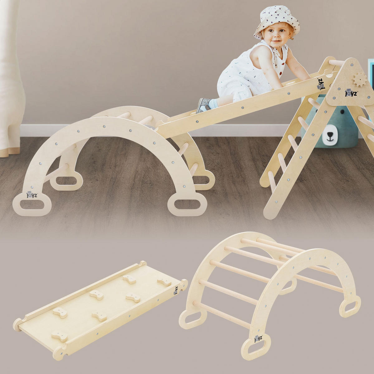 KLETTERBOGEN mit RUTSCHBRETT - Naturfarben, Holz (52/45.5/94cm) - Joyz