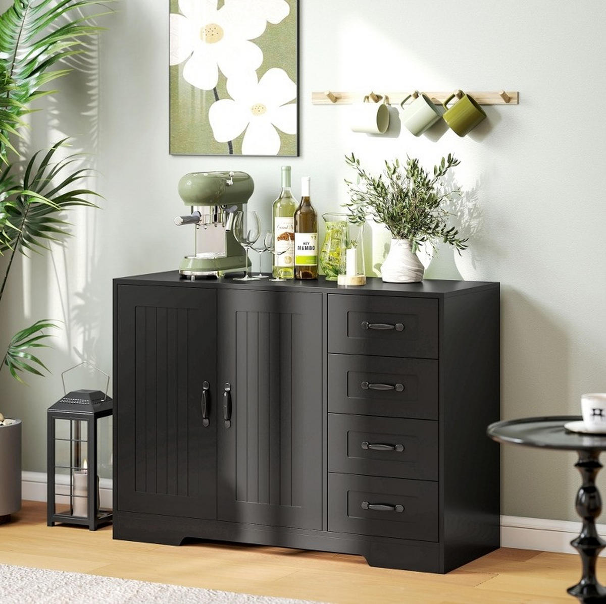 SIDEBOARD 105/40/76 cm aus Holzwerkstoff mit 4 Schubladen und verstellbarem Einlegeboden Schwarz - Schwarz, Holz (105/76/40cm) - Modenvie