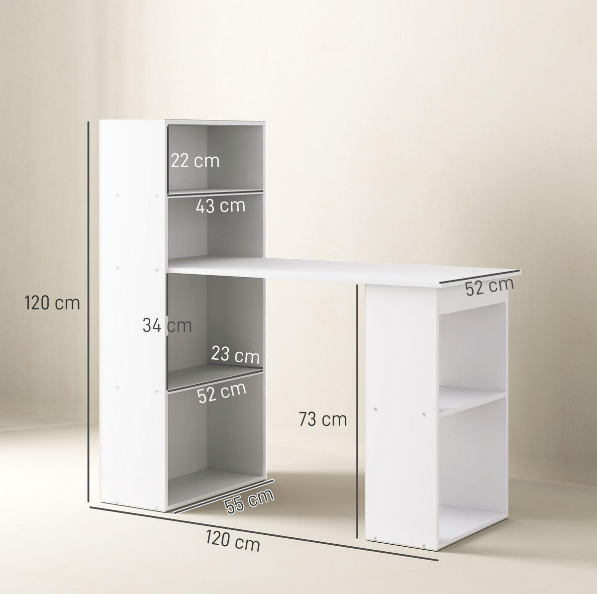 SCHREIBTISCH mit Regal 120 x 55 cm Weiß - Weiß, Holz (120/55/120cm) - Meubliv